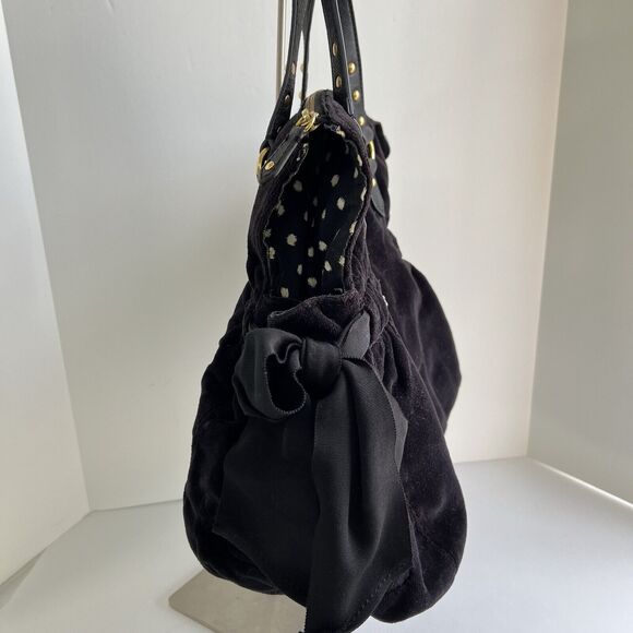 Vintage Juicy Couture Handbag Y2K Black Velour Shoulder Bag Big Rhinestones Bow - Picture 4 of 16